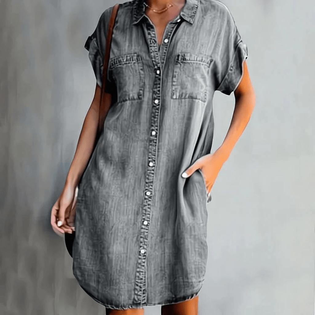 Bonvieve | Denim Dress with Short Sleeves