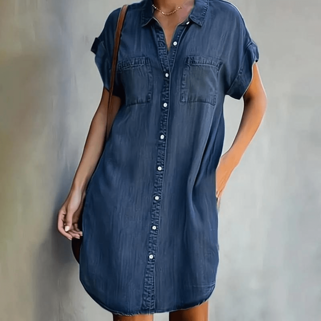 Bonvieve | Denim Dress with Short Sleeves