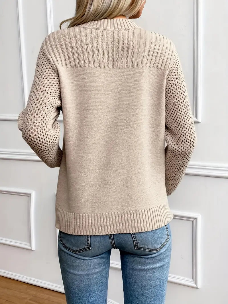 Trendy Cut-Out Knitted Sweater – Minimalist Patchwork Pullover That Perfectly Blends Comfort and Style